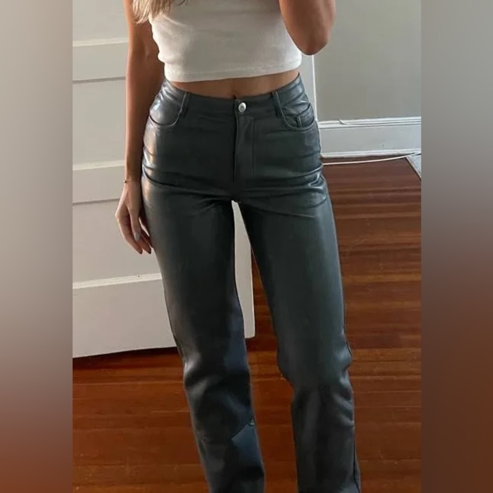 Wilfred Melina Pant High-Waisted Vegan Leather Pants - Charcoal Gray - Size 4